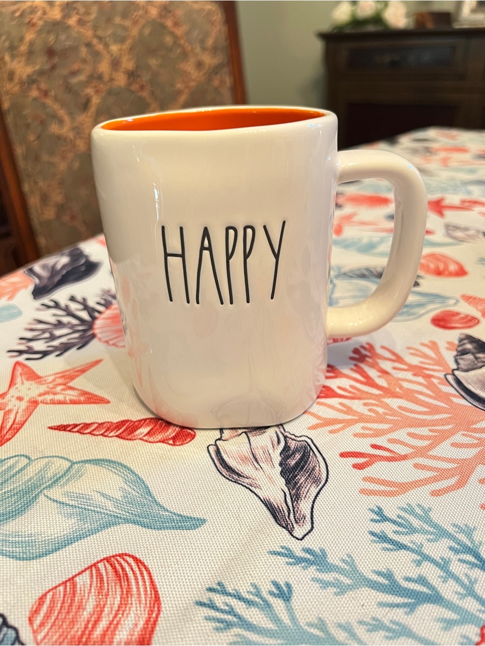 Rae Dunn Happy Halloween Ceramic Mug with Orange Interior